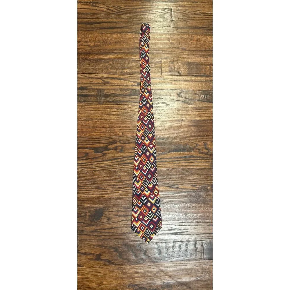 Brioni Multicolored Pattern Geometric Diamond Red Blue Yellow Men's Silk Tie
